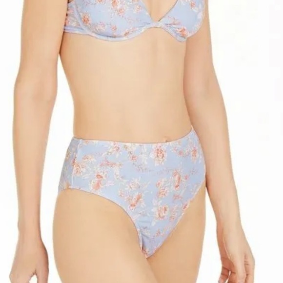 WeWoreWhat Emily High-Waist Floral Bikini Bottoms in Wallpaper Halogen Blue - Picture 6 of 7